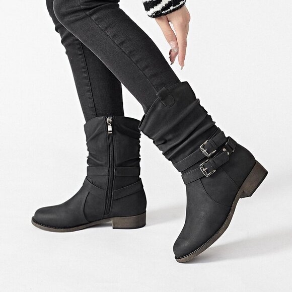 Women's Cowboy Calf Side zipper Low Heel Mid Calf Fashion Western Boots. - Picture 5 of 6